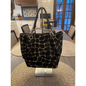 Maurizio Tluouti Giraffe Print Fur Leather Tote Bag Made in Italy